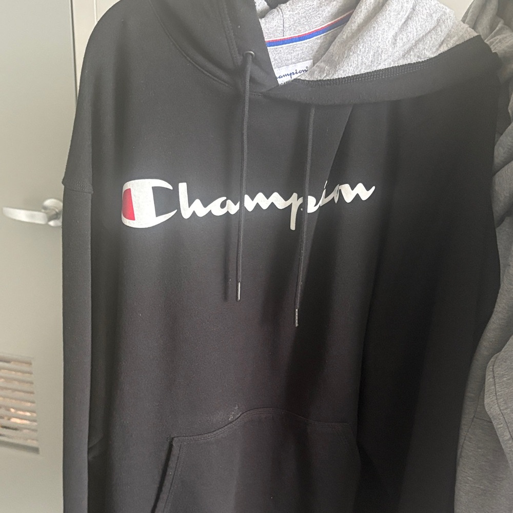 Champion Black Hoodie with Gray Lining